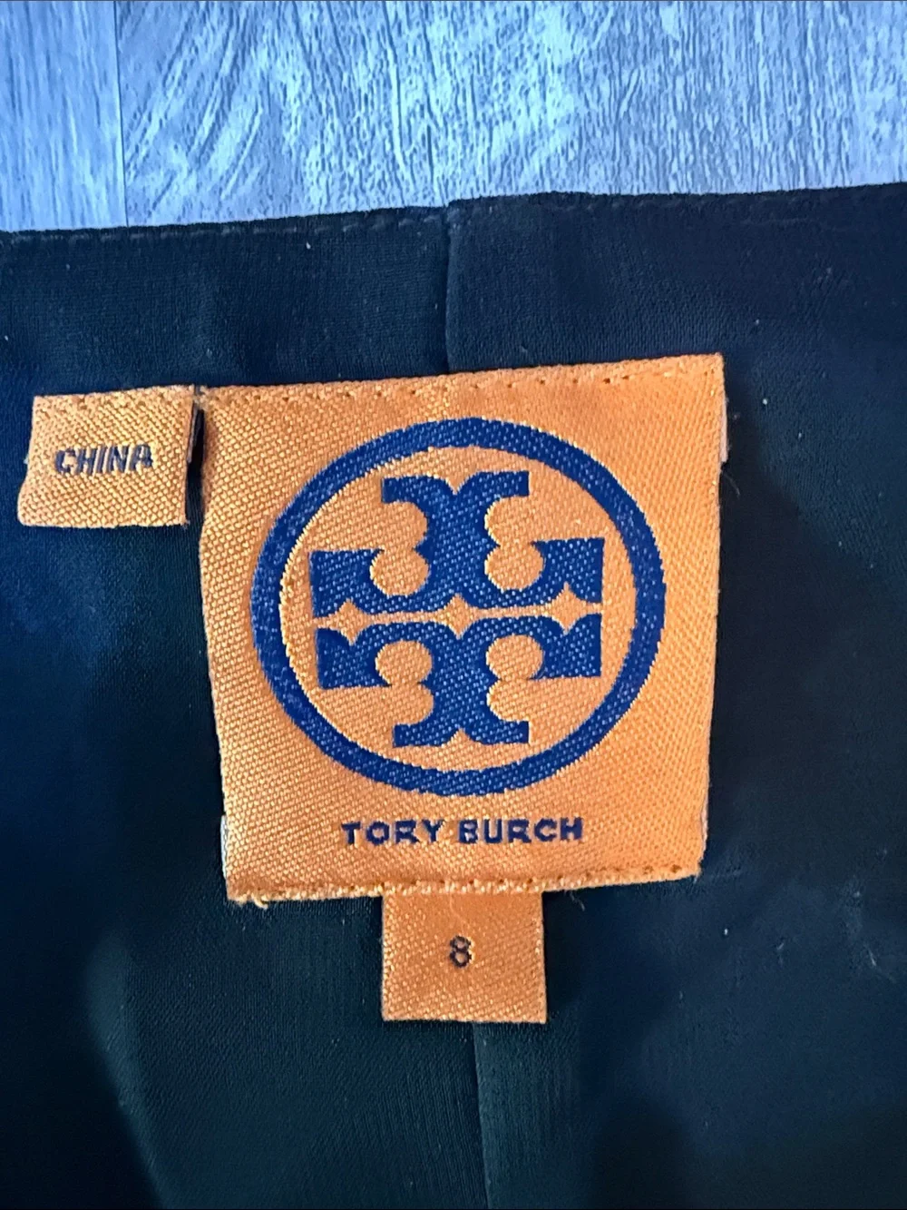 Tory Burch Kaoy Blue and Black Ruched faux Wrap Dress